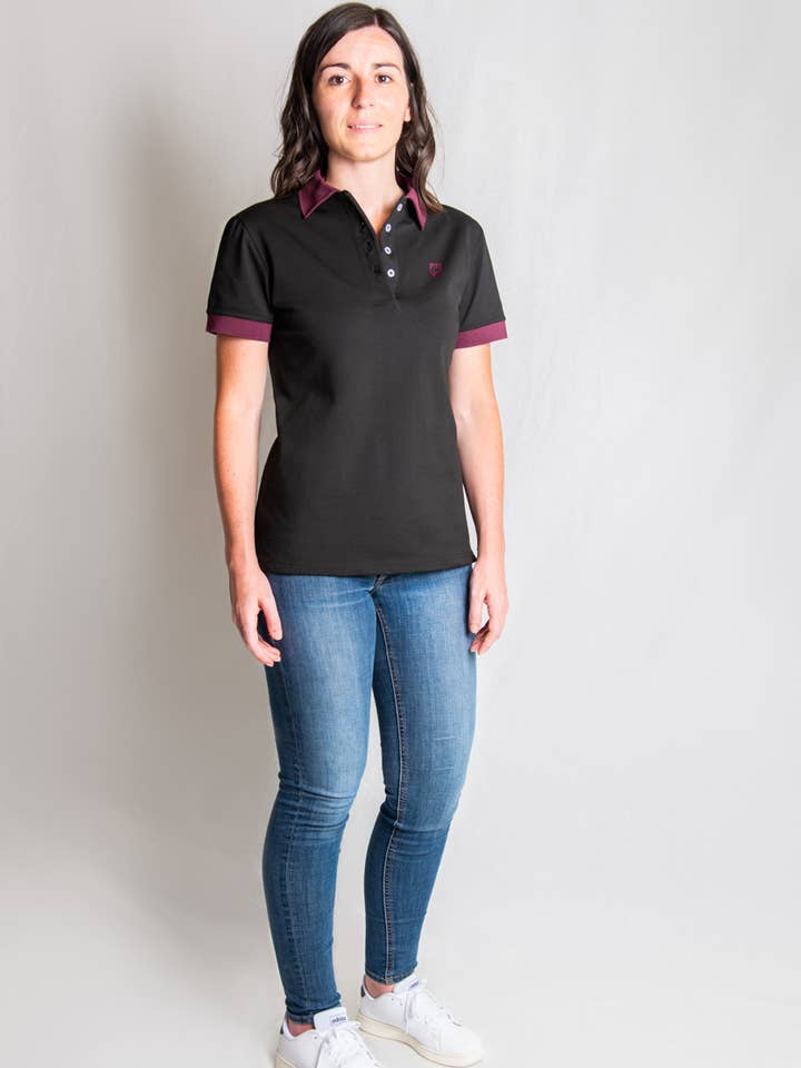 Women's black polo shirt for wholesale by Aura Evolution