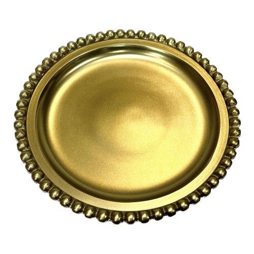 India Handicrafts Inc - Wholesale Decorative Tray - GOLD BEAD ROUND TRAY1