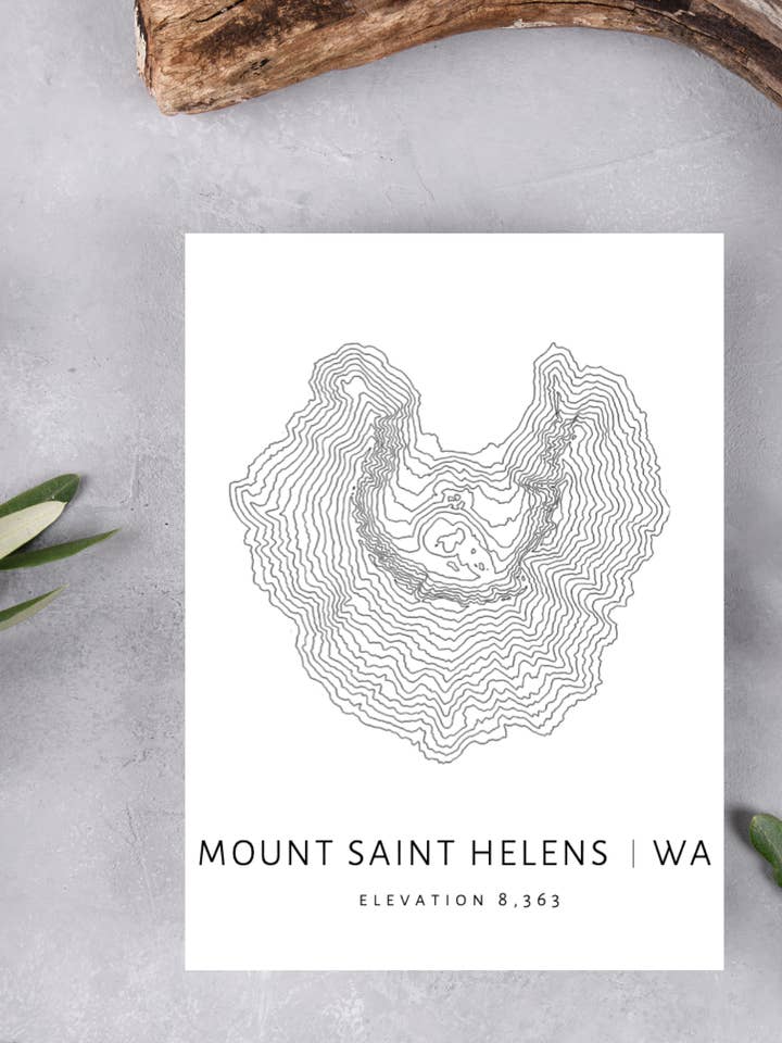 Mt. Saint Helens Topographic Postcard | Mini Art Print for wholesale by Wander Free and Queer