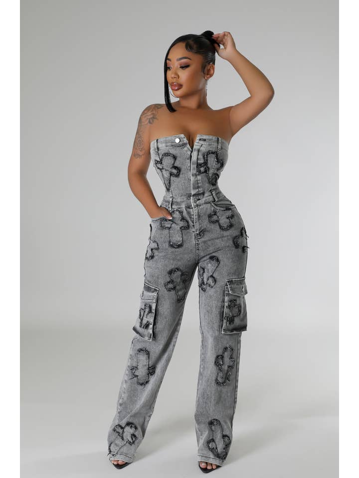 5besties inc - Wholesale Jumpsuit - Women's - CROSS PATCH DETAIL DENIM JUMPSUITS7