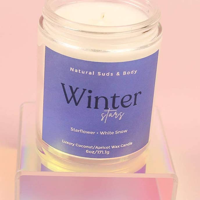 Winter Stars - 6oz Coconut/Apricot Candle for wholesale by Natural Suds & Body
