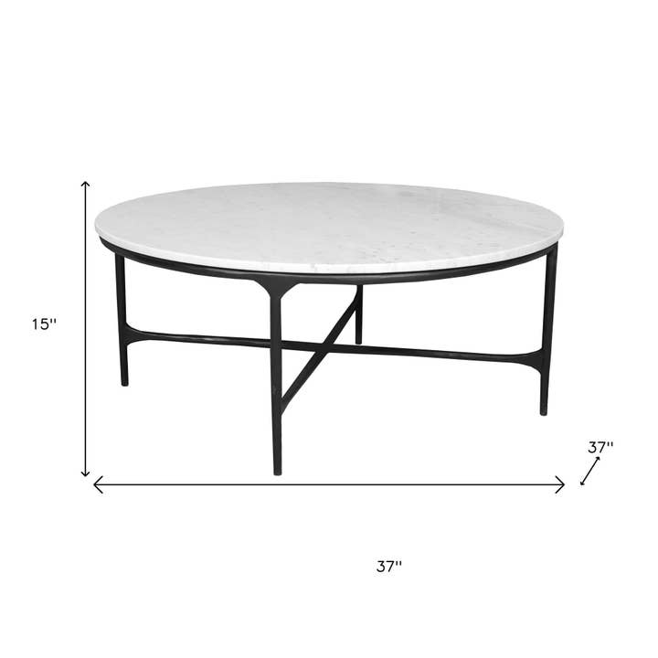 HomeRoots - Wholesale Coffee Table - 55" White and Black Genuine Marble and Iron Round Cross Legs Coffee Table2