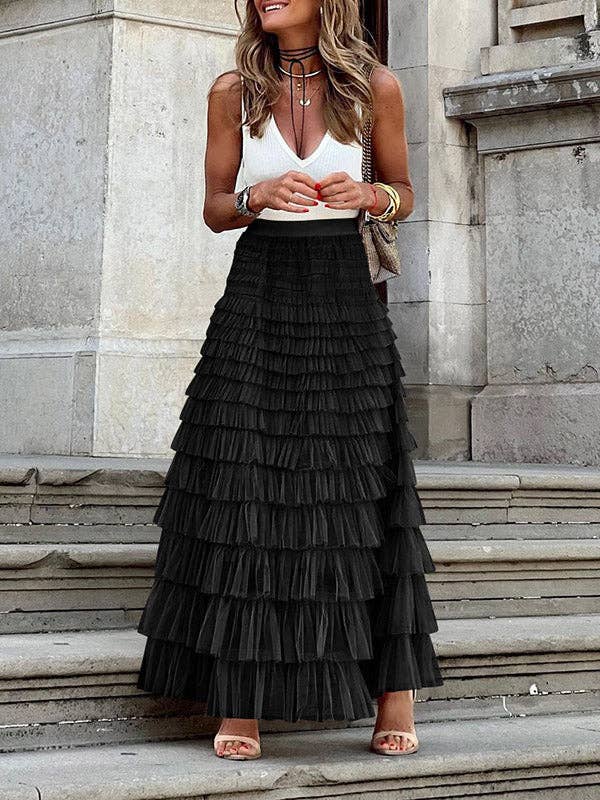 UZ Wholesale Store - Vendita all'ingrosso Gonna - Donna - Gonne a ruota con vita alta in tulle tinta unita8