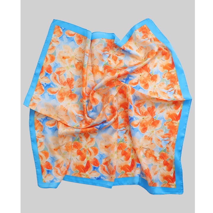 COLORFUL SILKY SQUARE SCARF WITH FLOWER PATTERN for wholesale by Girly