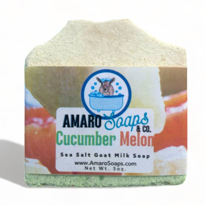 Cucumber Melon Sea Salt Goat Milk Soap Bar for wholesale by Amaro Soaps & Co.
