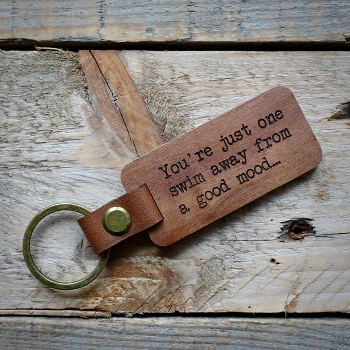 EllieBeanPrints – wholesale Keychain – Unisex – You're Just One Swim Away From A Good Mood Wooden Keyring.5