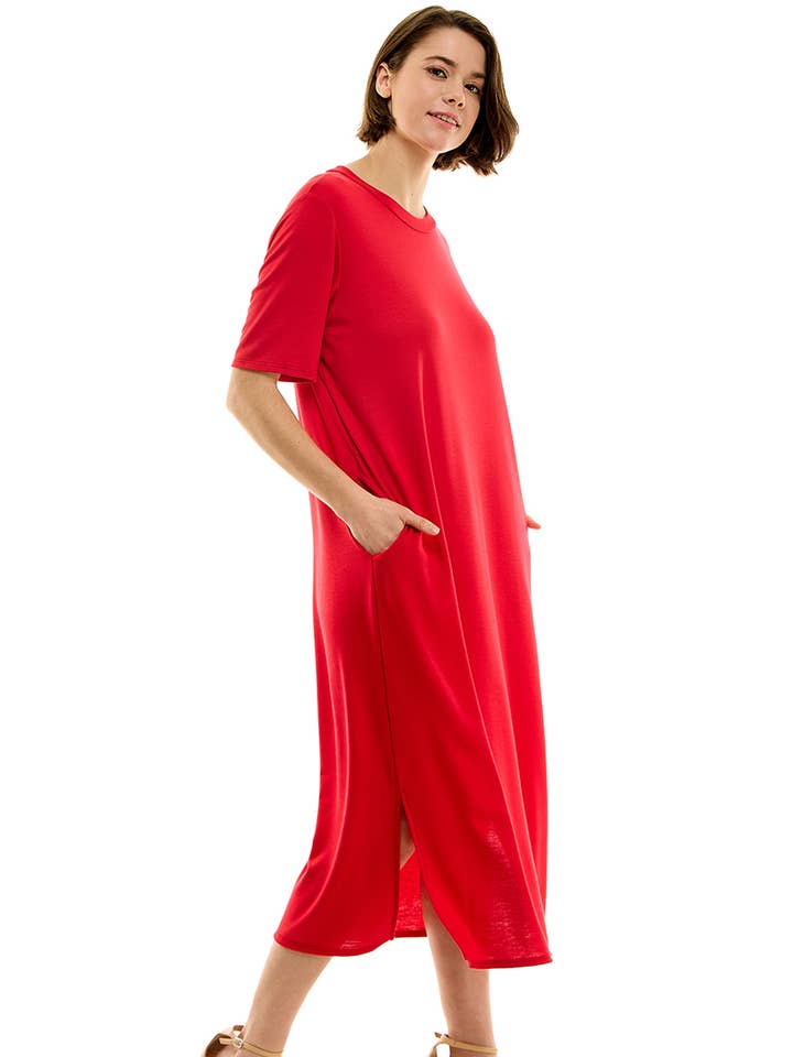 Azules Clothing - Wholesale Dress - Women's - 8272FT | Luxe Comfort French Terry Midi Dress | Made in USA