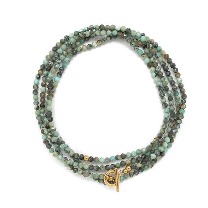 LIZOU - Wholesale Beaded/Pearl Necklace - Faceted African Turquoise Necklace or Wrap Bracelet N2-2356 -French Flair Collection-
