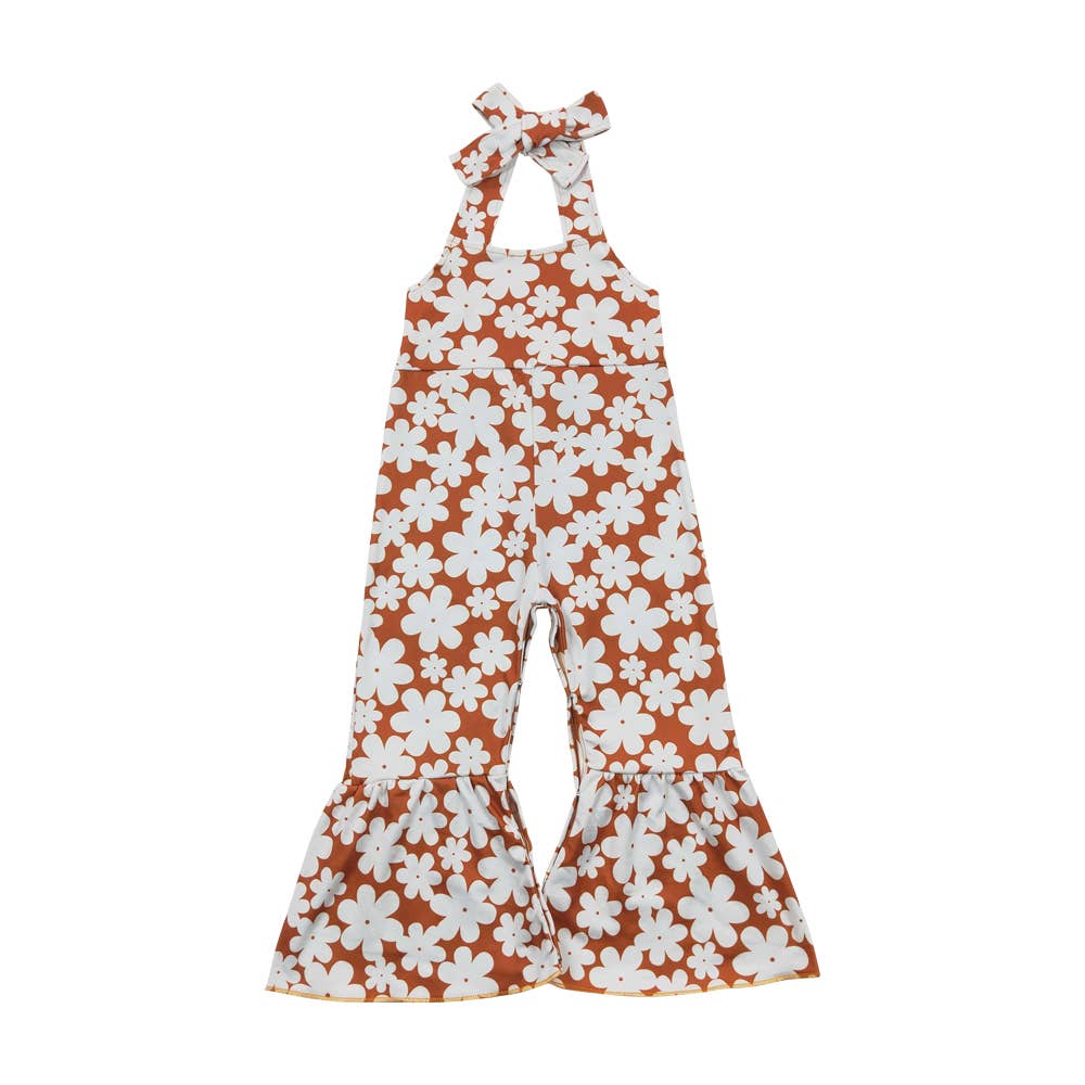 Aier Wholesale - Wholesale Jumpsuit - Kids - Baby Girls Flowers Strap Bell Bottom Jumpsuits3