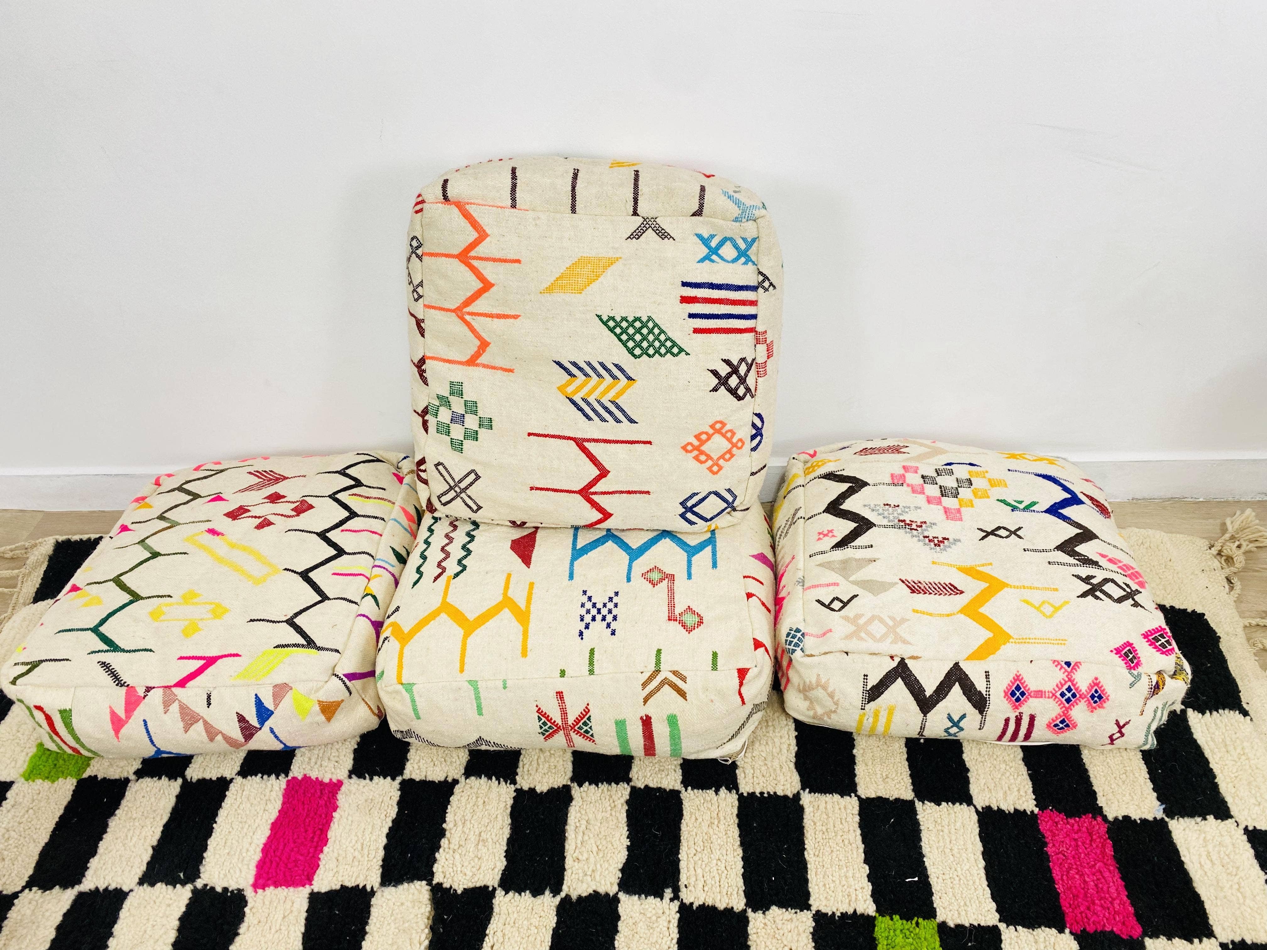 BohoVibeCraft - Wholesale Pouf - Multicolored Moroccan Kilim Pouf, Floor Pouf, wool colored11