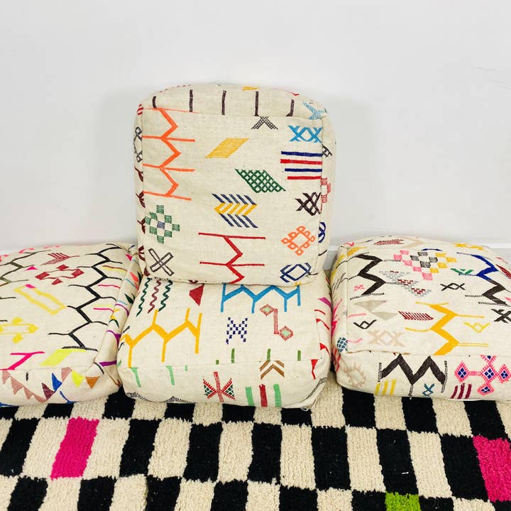BohoVibeCraft - Wholesale Pouf - Multicolored Moroccan Kilim Pouf, Floor Pouf, wool colored11