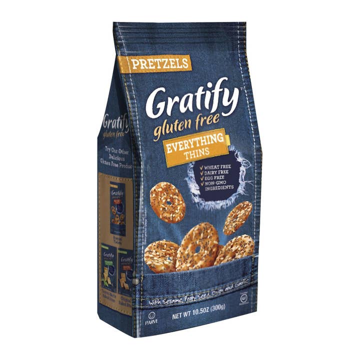 Gratify Pretzel Thin - Everything - Case of 6 - 10.5 oz for wholesale by Everyday Supply Co