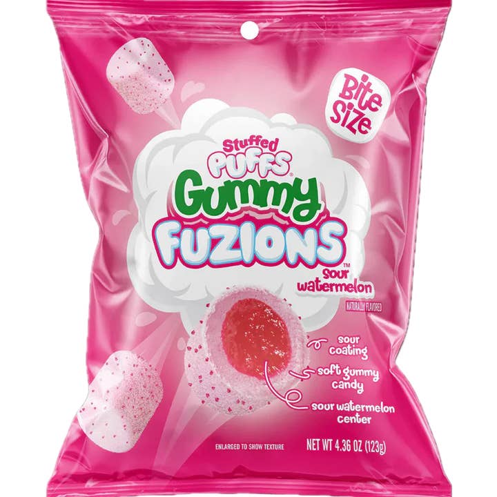 Stuffed Puffs Fuzions Gummy Sour Watermelon 123g for wholesale by Global Bite Co