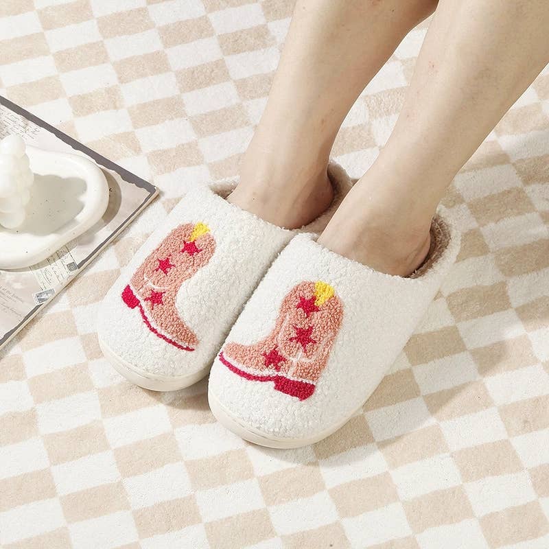 White Christmas Gift Western Boots Warm Soft Home Slippers for wholesale on Faire