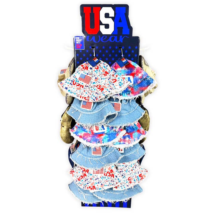 USA Bucket & Boonie Patriotic Hat Variety 18PC Floor Display for wholesale by Novelty Brands