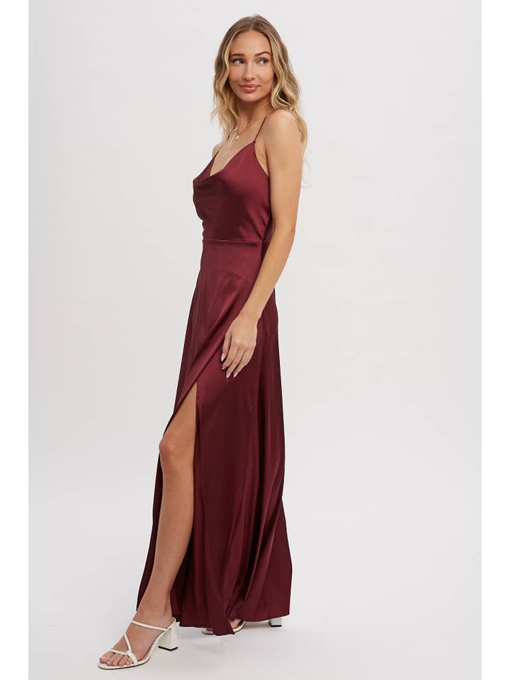 Bluivy - Wholesale Dress - Women's - DRAPE NECK SILKY MAXI DRESS27