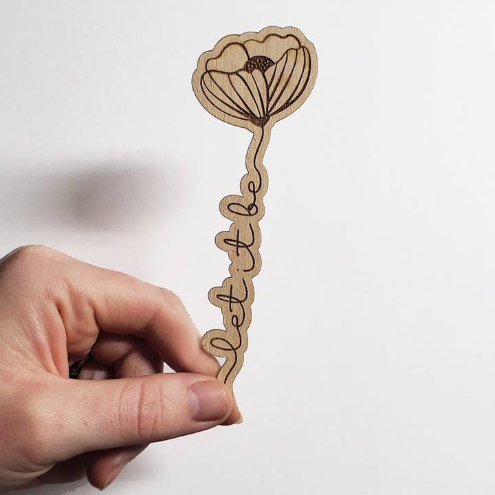 Let It Be Flower Flexible Wooden Engraved Sticker for wholesale by Barton Market LLC