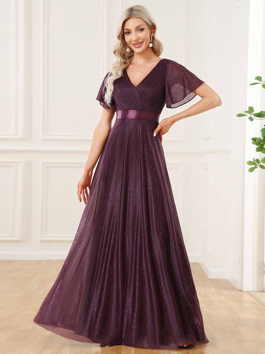 Ever-Pretty - Wholesale Gown - Women's - Deep V Neck Ruffles Sleeve A Line Evening Dress8