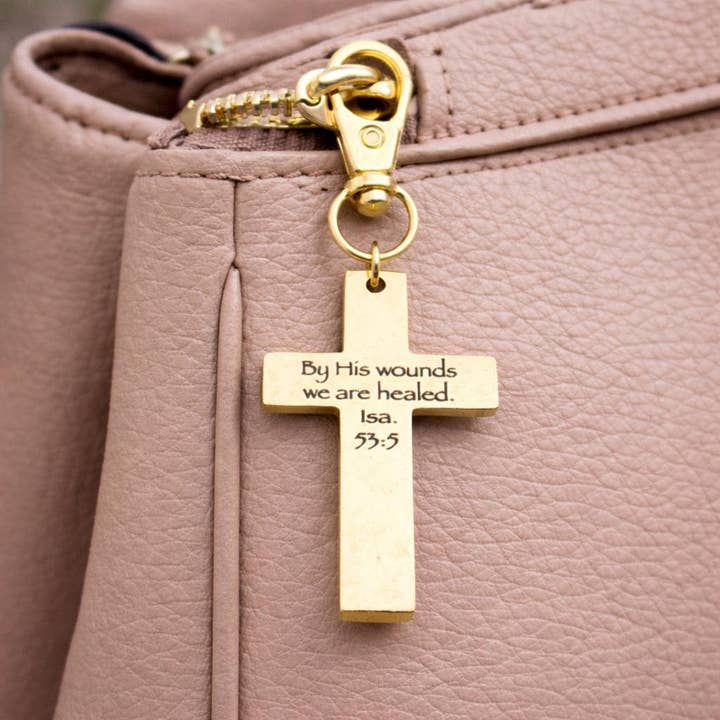 Isaiah 53 5 Gold-Plated Cross Clip Charm for wholesale by JKCE Designs