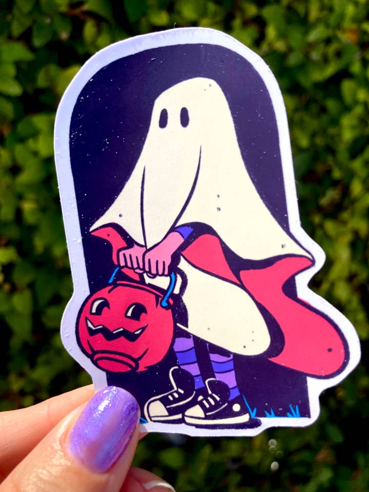 Autocolante Mate de Fantasia de Fantasma Doçura ou Travessura por atacado de La Fumettista