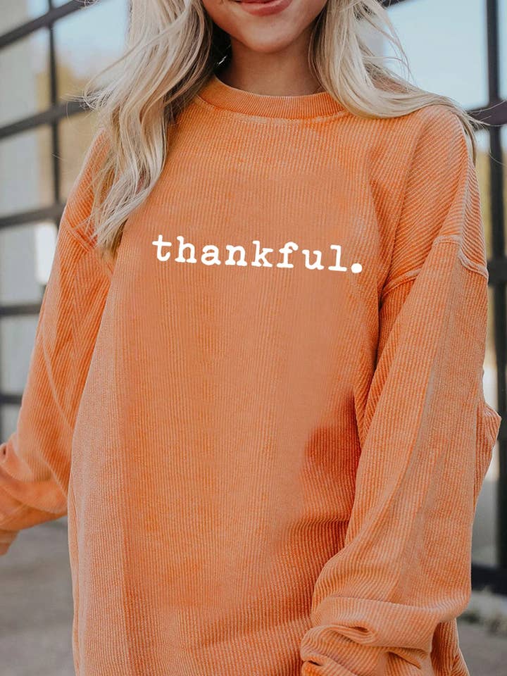 Sweatshirt de Ação de Graças com Gola Redonda Canelada Laranja Agradecida por atacado de Suhkasana