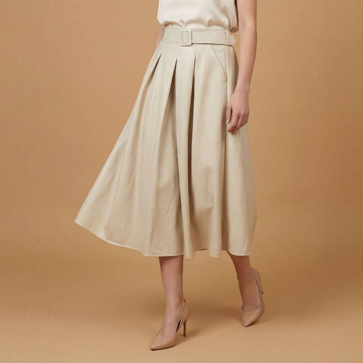 Flared midi skirt with integrated belt – TDM72125-6 for wholesale by Cecile Wang