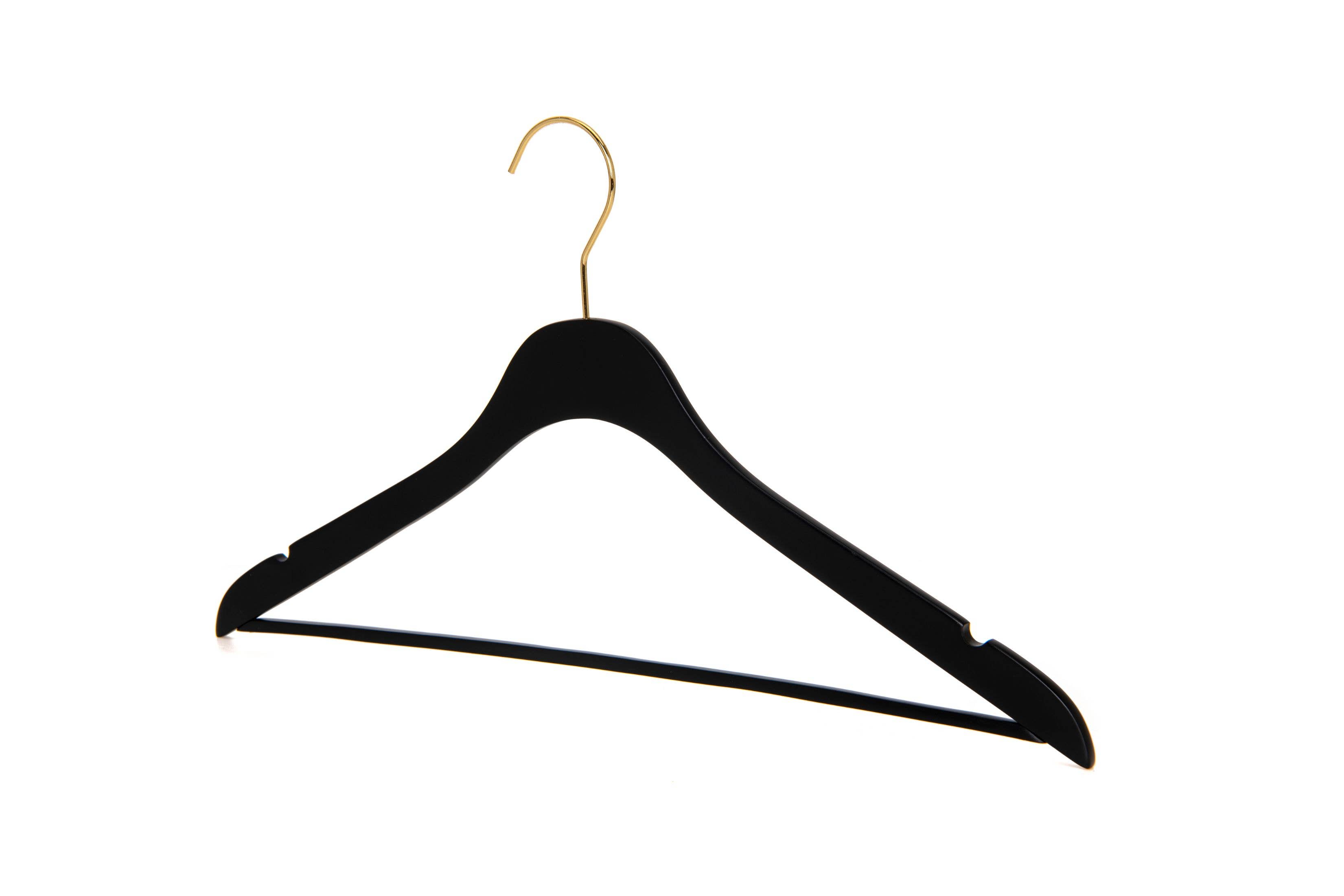 Quality Hangers - Wholesale Clothes Hangers - WS70 Ultra Slim Suit Hangers with Pant Bar Black/gold - 5PK14