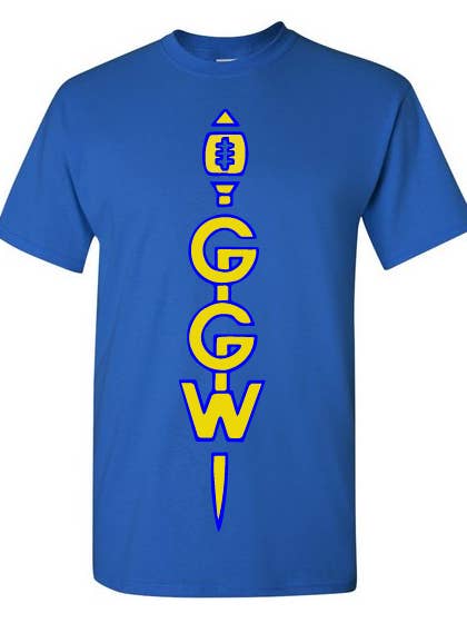 Vertical Spear (Outline) - Blu&Ylw On Blu for wholesale by Gods of Gridiron War