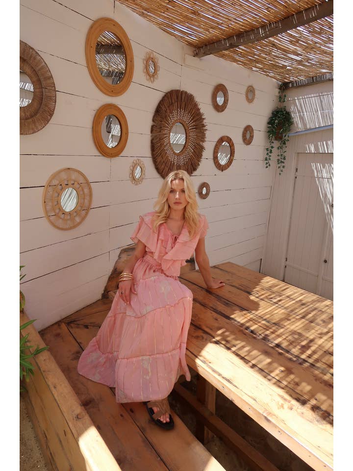 Pink Top set and its airy skirt with lurex for wholesale on Faire