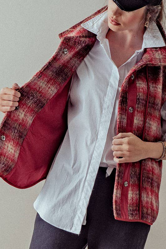 Heyday - Wholesale Outerwear Vest - Women's - VINTAGE PLAID OVERSIZED WOOL VEST1