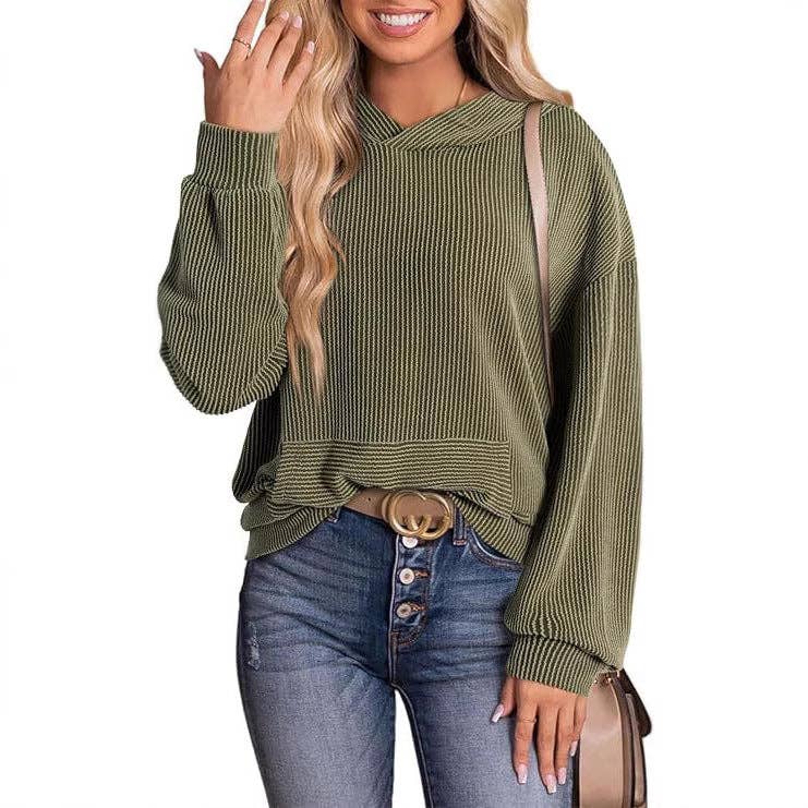 safistyle - Wholesale Sweatshirt - Women's - Loose Twisted Hooded Long Sleeve Sweatshirt8