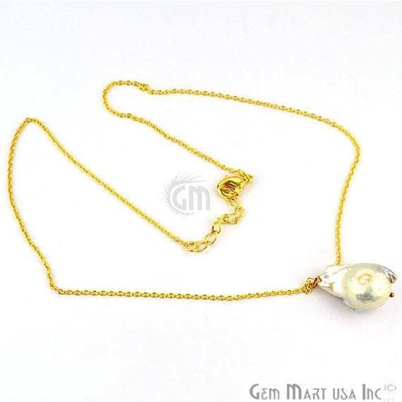 Baroque Pearl Drop 29x15mm Gold Plated Necklace Chain for wholesale by GemMartUSA