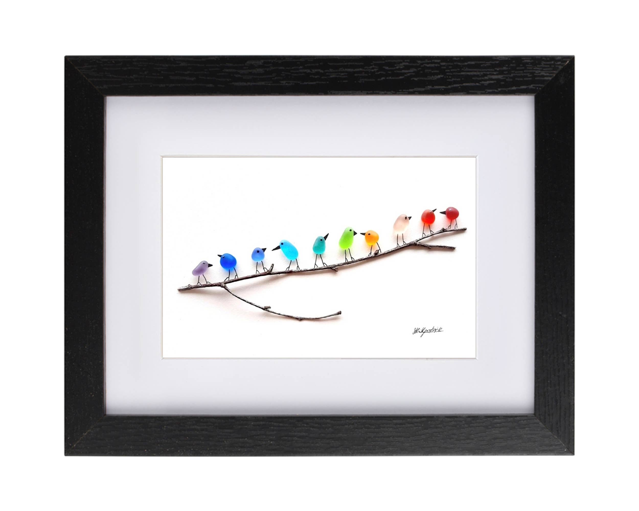 UrchinArtworks - Vente Affiche d'art - Décoration murale en verre de mer avec oiseaux arc-en-ciel sur branche4