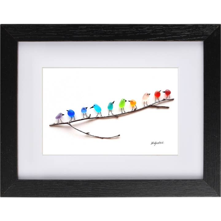 UrchinArtworks - Wholesale Art print - Rainbow Birds on Branch Sea Glass Picture Wall Art Decor4