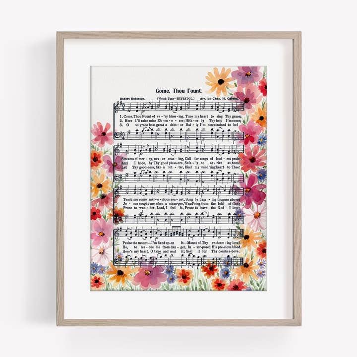 "Come Thou Fount" Garden Flowers Watercolor Hymn Art Print for wholesale by Marydean Draws