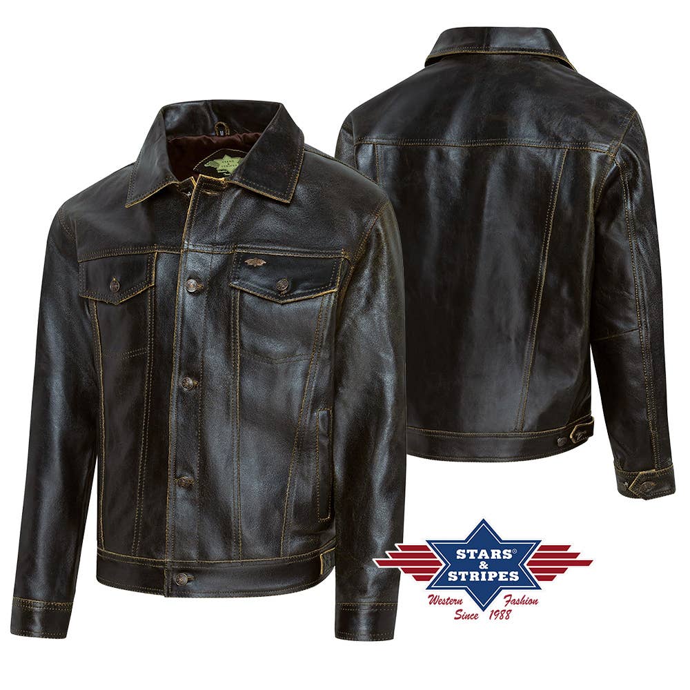 Stars & Stripes® - Vente Veste en cuir – homme - Veste en cuir robusta style western/biker Brando2