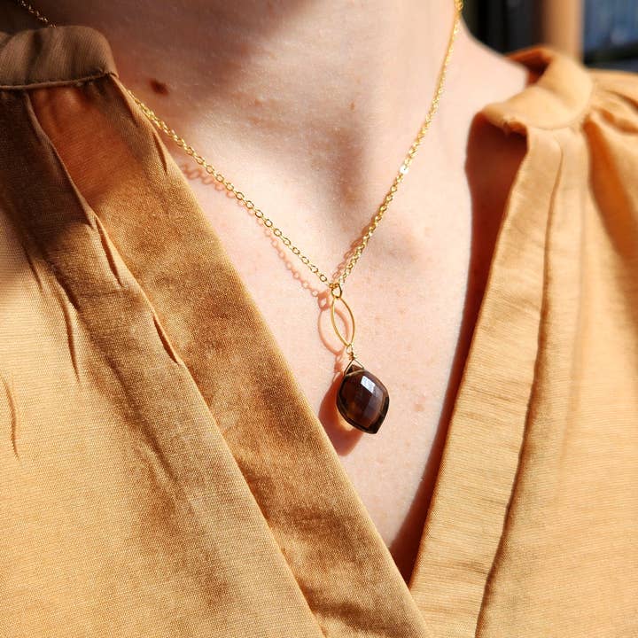 Smoky Quartz Gold Plated Marquise Necklace for wholesale by Edgy Petal Jewelry
