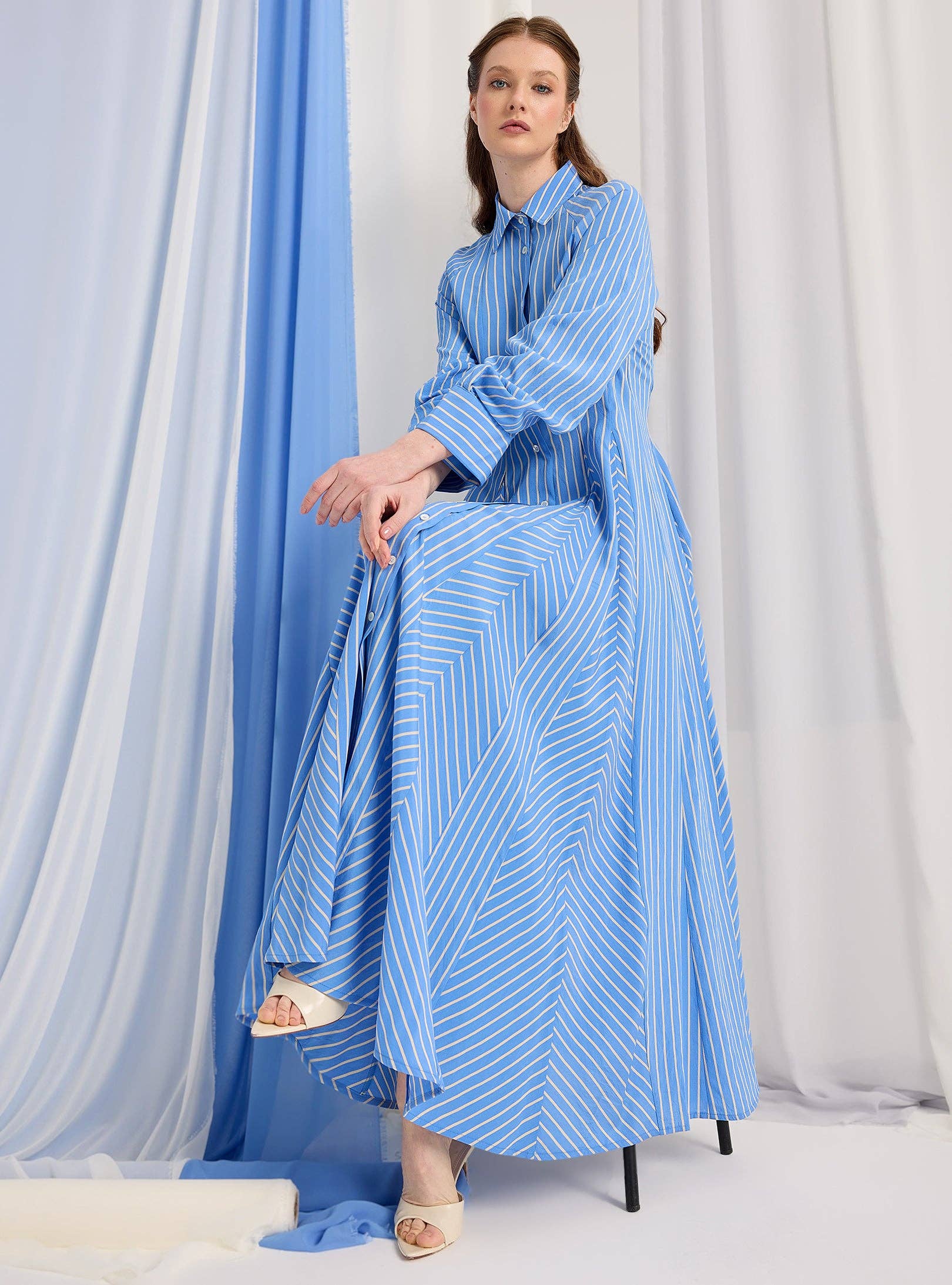 Store WF – wholesale Dress – Women's – Blue Stripe Maxi Dress6