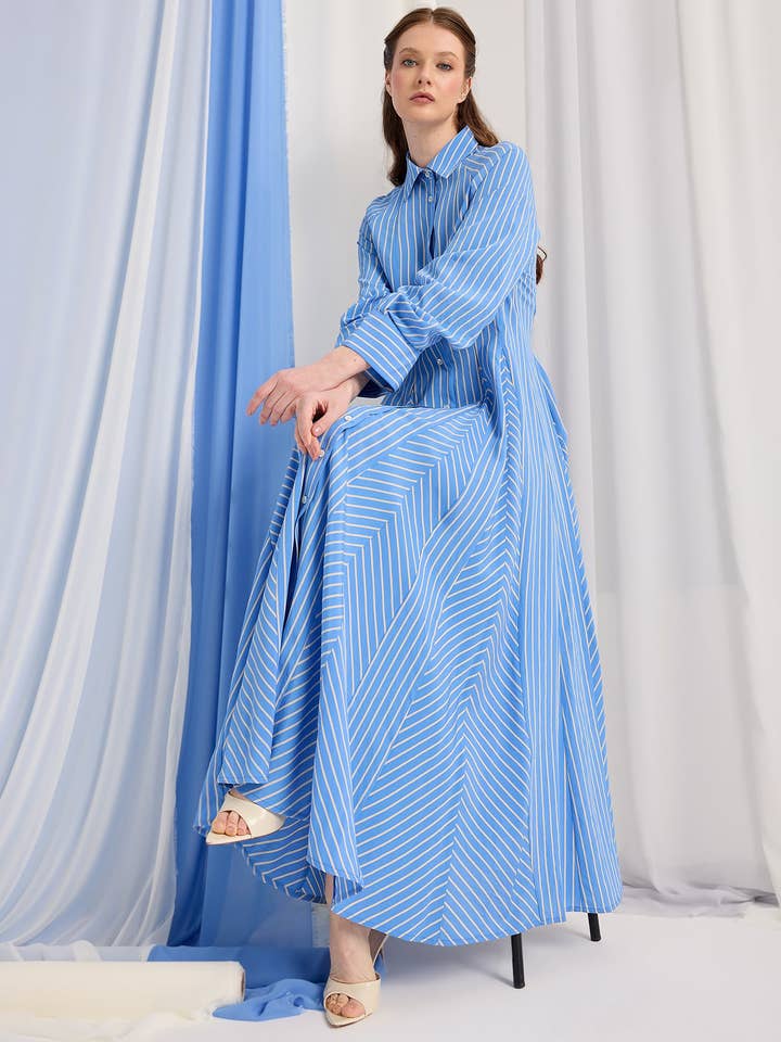 Store WF – wholesale Dress – Women's – Blue Stripe Maxi Dress6
