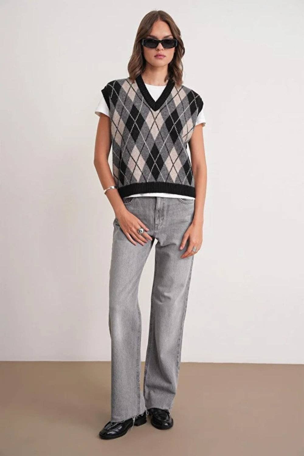 Hoxton Gal - Vendita all'ingrosso Maglione smanicato - Donna - Gilet Maglia a Motivo Argyle1