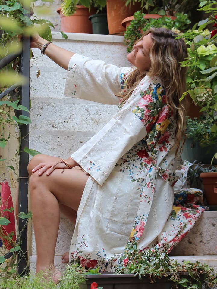 Orchard Blossom Organic Cotton Kimono Dressing Gown for wholesale by Verry Kerry