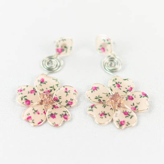 Pink Flower Power Stud Spiral Dangles for wholesale by Perennial Peaces