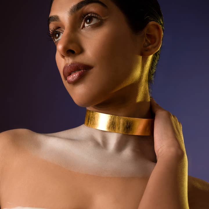 Gold Collar Necklace: Handmade Brass Cuff Silver Choker Band for wholesale by DIORA