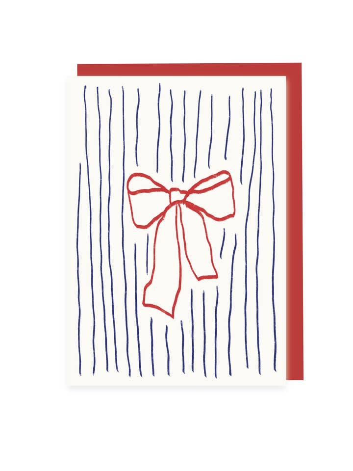 Folded Card Bow and Stripes (Risograph) for wholesale by L'Atelier Samedi