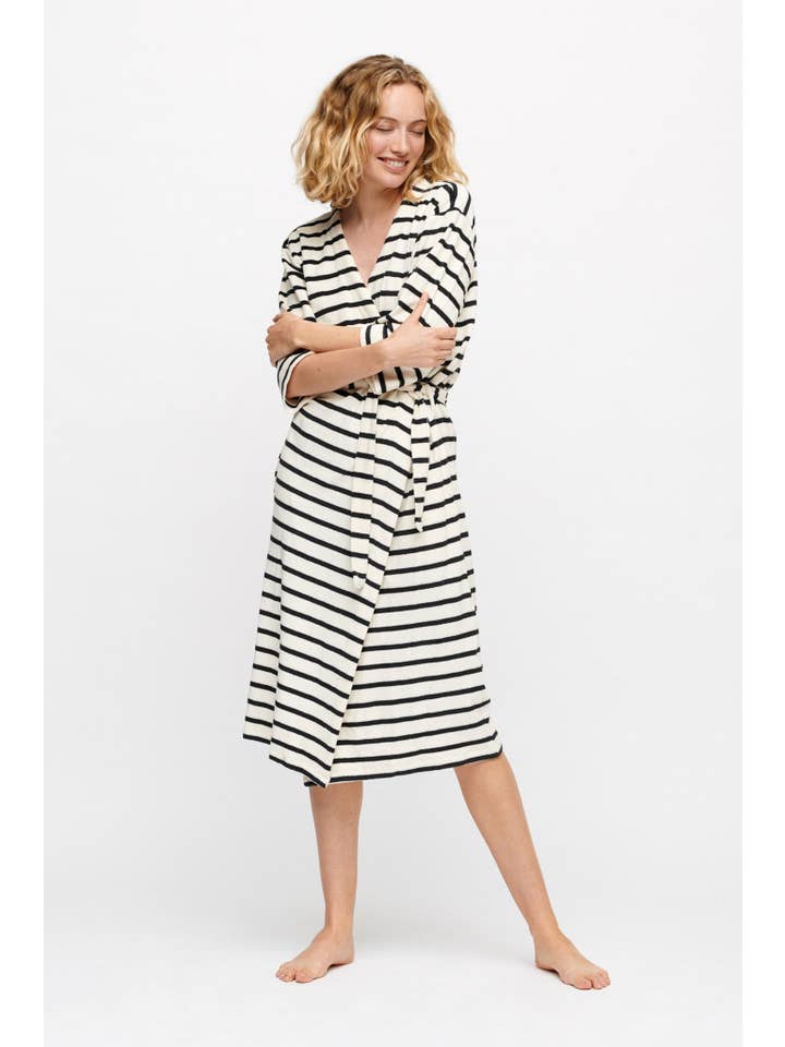 moshi moshi mind - Wholesale Robe - Women's - celestial stripe terry - ecru/moonless night