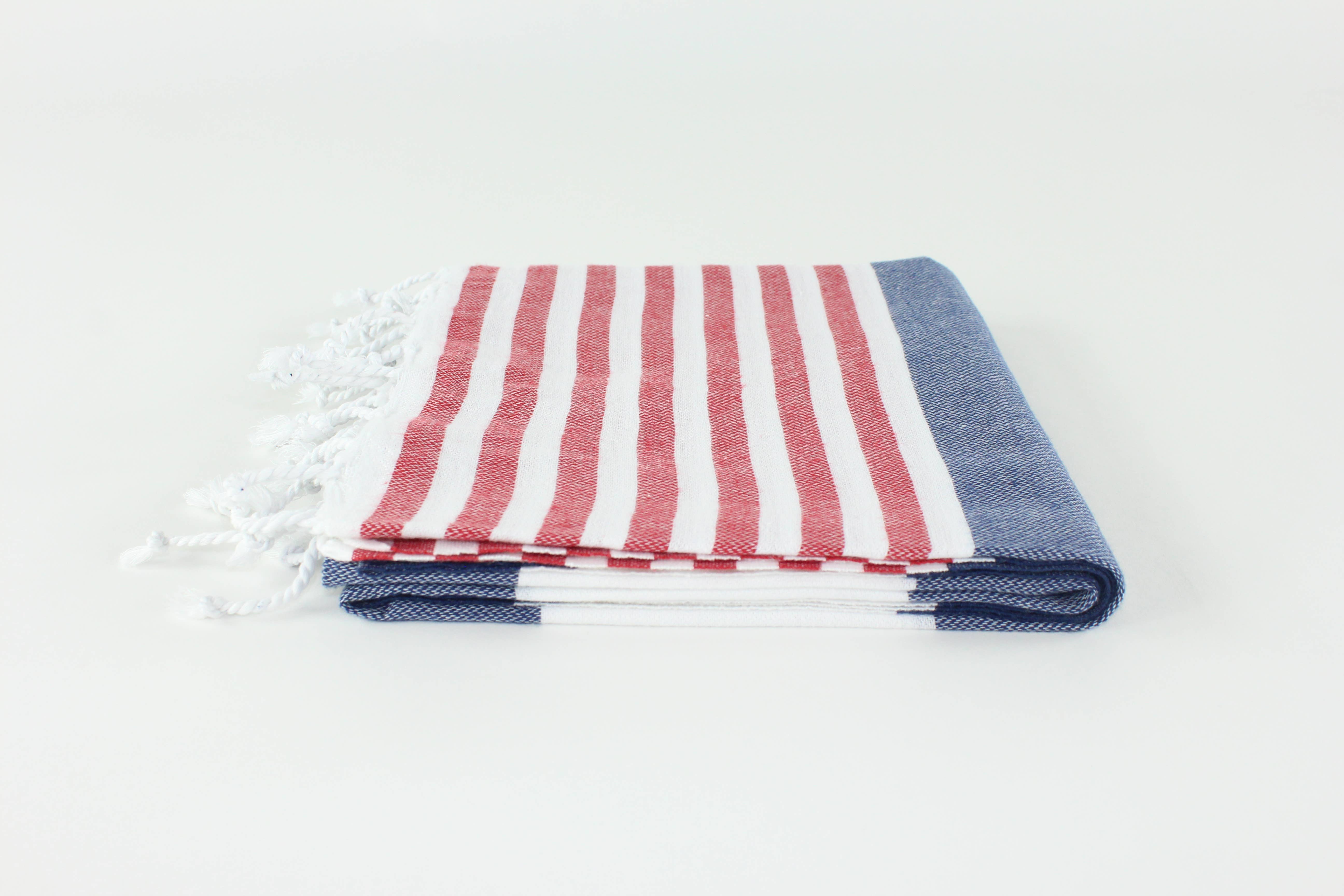 Red Navy White Premium Turkish Striped Peshtemal Fouta Towel for wholesale on Faire3