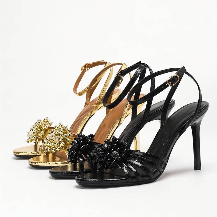 JL4 Elegant Black Pointed-Toe Stiletto Sandal Heels for wholesale by JanL Ladies Shop