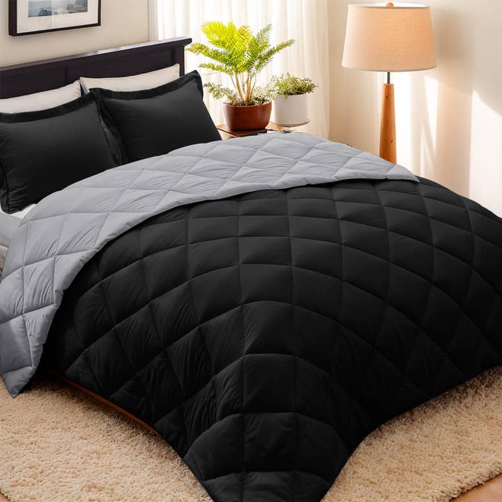 3 Piece All Season Reversible Down Alternative Comforter with Two Shams - Quilted Duvet Insert with Corner Tabs - Diamond Stitched Blanket - Breathable, Soft, Fluffy for wholesale by HIG