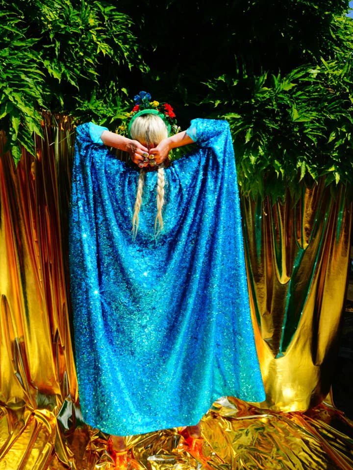 Fumbalinas - Vente Caftan – femme - Robe Caftan Maxi en Sequins Holographiques Turquoise / Kimono Robe7