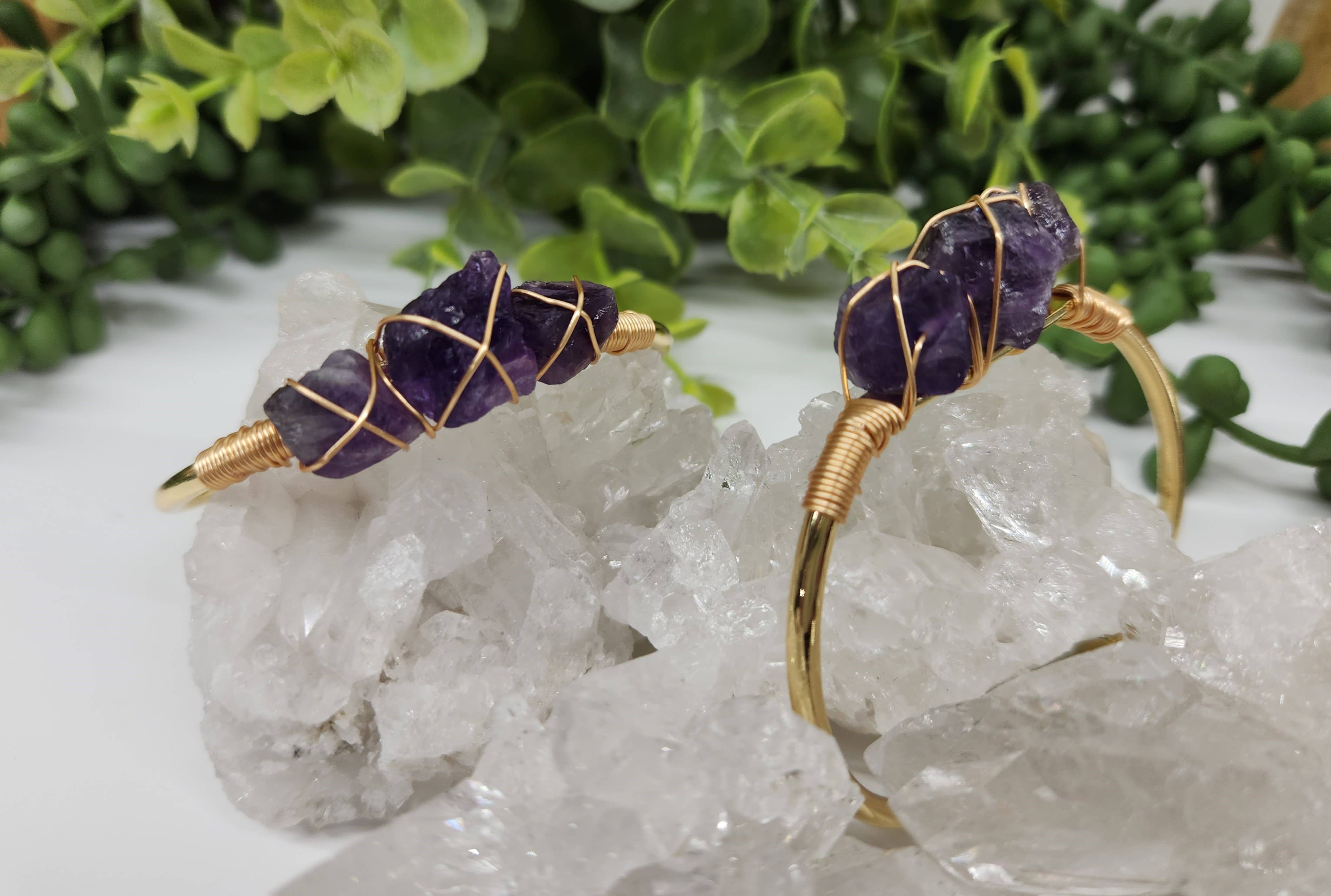 Meraki Gemstones - Wholesale Cuff Bracelet - Amethyst 3 Rough Gemstones Wire Wrapped Bangle Bracelet5
